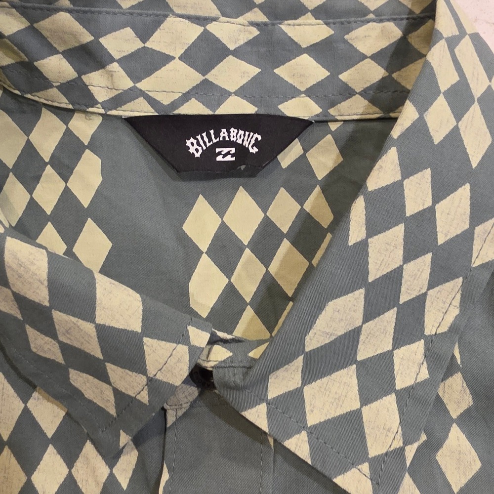 Billabong Mens Button Down Shirt Gray Cream Diamond Harlequin Large - Picture 3 of 6